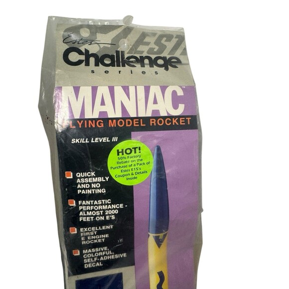 Estes Challenge Series 2091 Maniac Model Rocket New Sealed Vintage Fast Shipping - Picture 2 of 9
